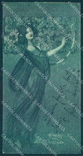 Artist Signed Lady Art Nouveau New Year Lyre 8x15.5 cm cartolina postcard TW2626 – fronte