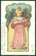 Artist Signed Child Girl Art Nouveau Hare Egg Easter serie 34-5 postcard TW2629 – fronte
