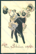 Artist Signed Reznicek Fashion Glamour Lady Man Simplicissimus V-10 pc TW2638 – fronte