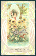Artist Signed Fashion Lady Art Nouveau Flower cartolina postcard TW2643 – fronte