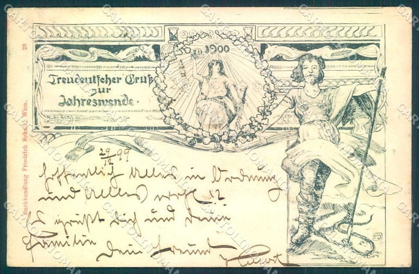 Artist Signed F.B. Art Nouveau New Year 1899 Man Lady serie 28 postcard TW2650 – fronte