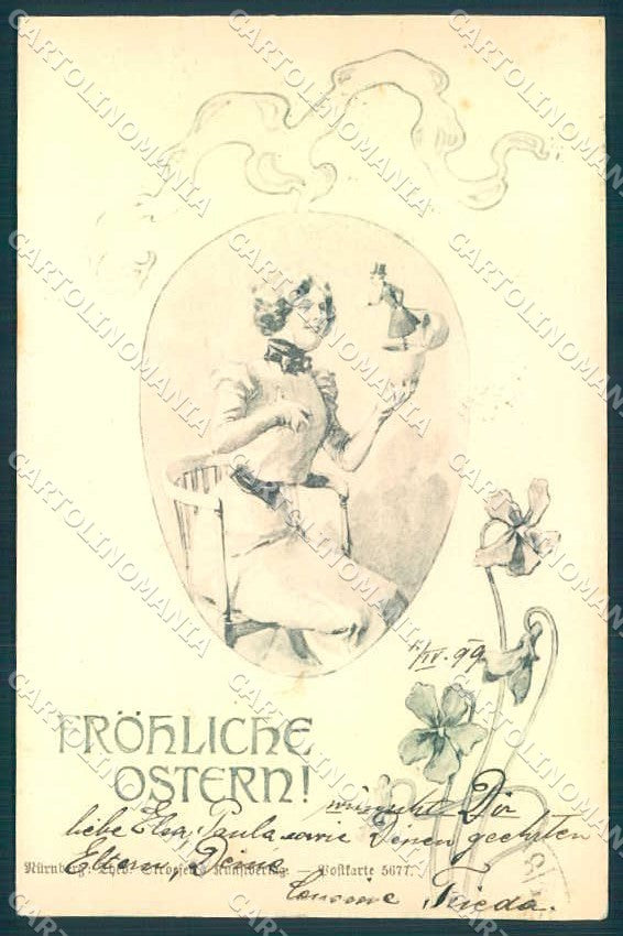 Artist Signed Art Nouveau Easter Lady Jack in the Box TSN 5677 pc TW2651 – fronte
