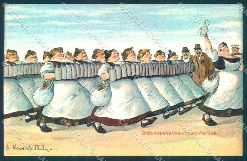 Artist Signed Lady Brahaus Kellnerinnen Parade Beer cartolina postcard TW2653 – fronte