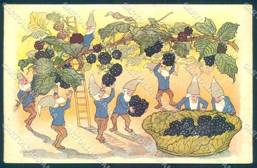 Artist Signed Kreidolf Pro Juventute Gnome Mulberry Harvest postcard TW2666 – fronte