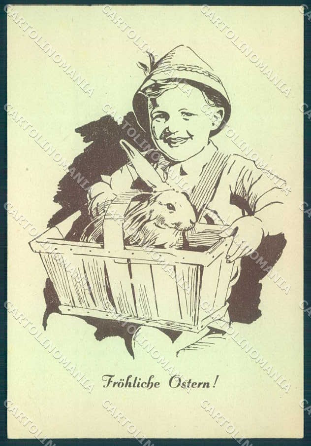 Artist Signed Easter Child Boy Hare Egg FG cartolina postcard TW2672 – fronte