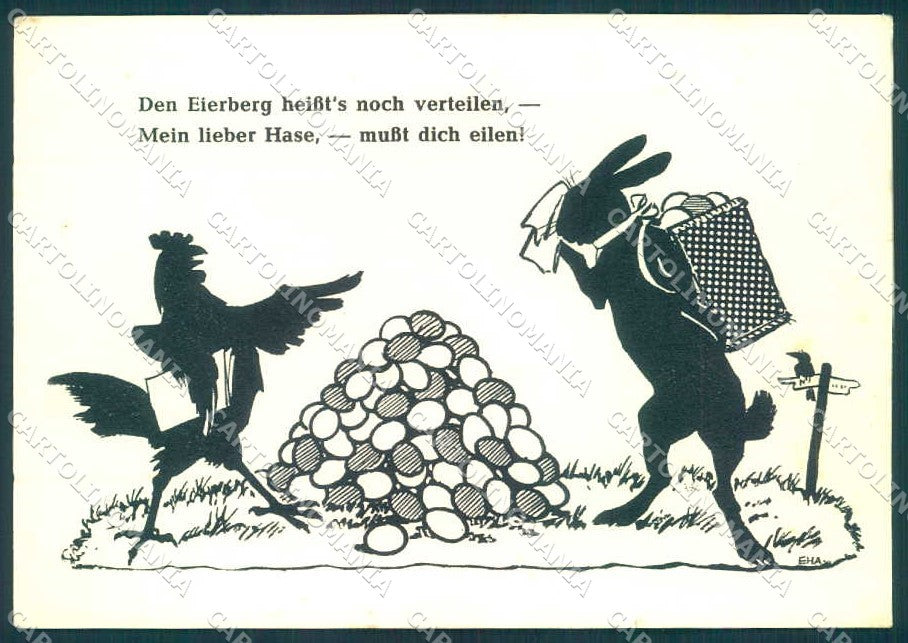 Artist Signed Eha Easter Hare Egg Rooster Comic serie 75 FG postcard TW2677 – fronte