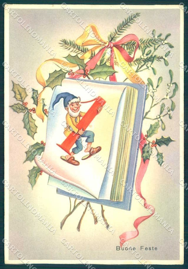 Artist Signed New Year Gnome Mistletoe serie 663-1 FG cartolina postcard TW2680 – fronte