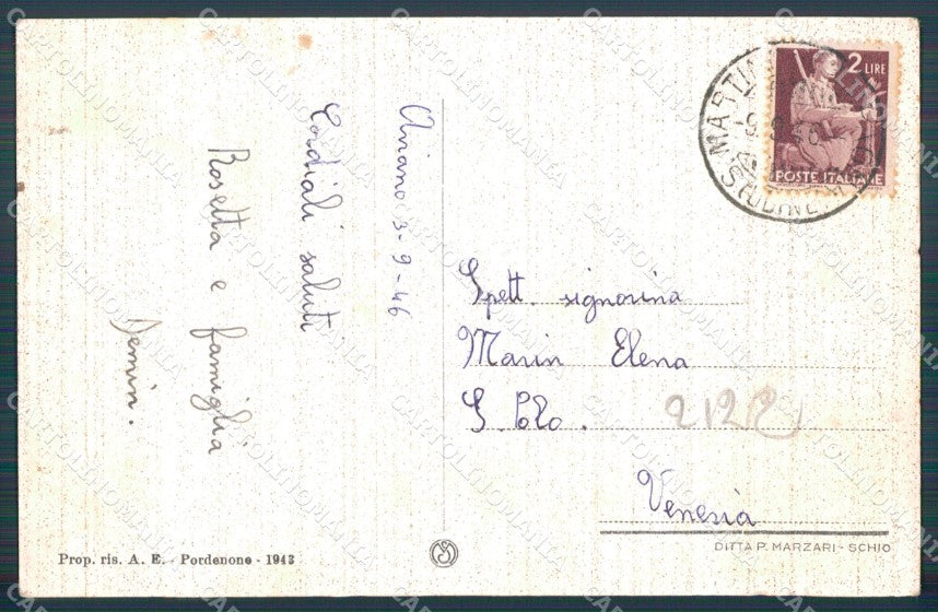 Pordenone Aviano Prealpi Carniche cartolina VK0010 – retro