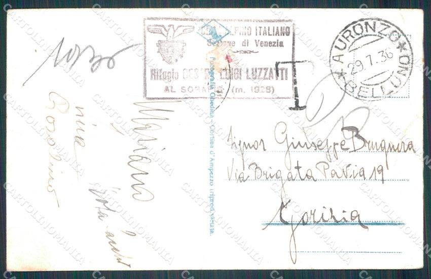 Belluno Auronzo di Cadore Rifugio Luzzati Sorapis PIEGHINA Foto cartolina VK0044 – retro