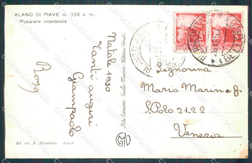 Belluno Alano di Piave Roccacisa e Tonatico cartolina VK0048 – retro