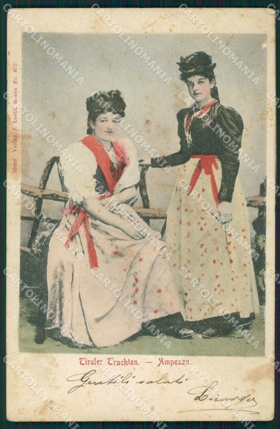 Belluno Cortina d'Ampezzo Costumi TRACCE UMIDO cartolina VK0213 – fronte
