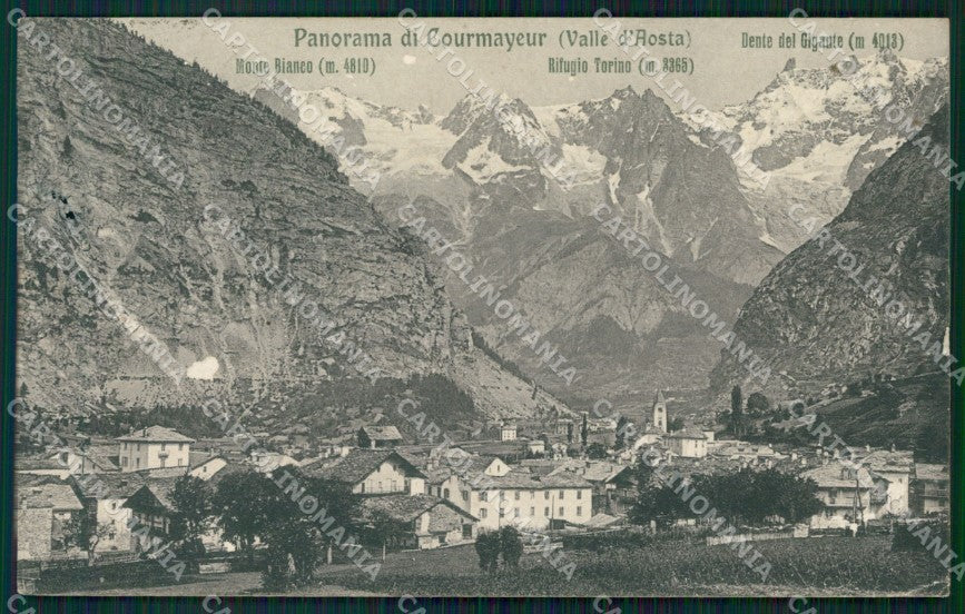 Aosta Courmayeur Mappa PIEGA FORI ABRASA cartolina VK0268 – fronte