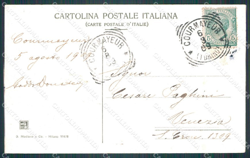 Aosta Courmayeur Mappa PIEGA FORI ABRASA cartolina VK0268 – retro
