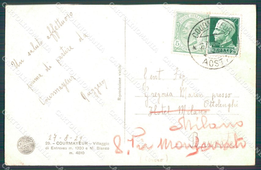 Aosta Courmayeur Entreves Monte Bianco PIEGHE cartolina VK0270 – retro