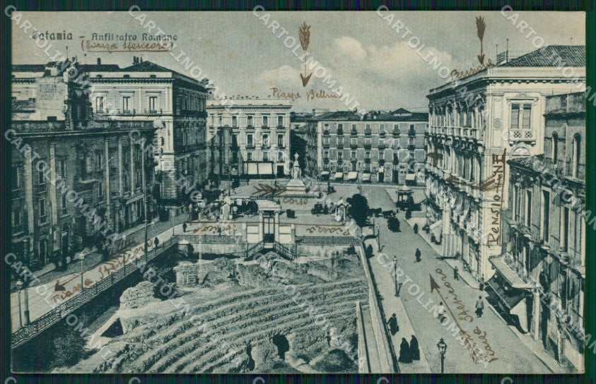 Catania Città Anfiteatro Greco RIFILATA ABRASA cartolina VK0373 – fronte