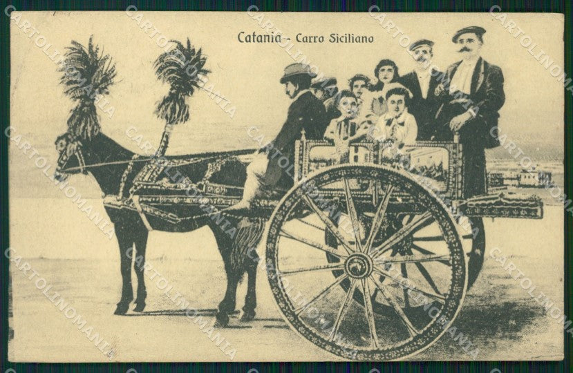 Catania Città Costumi Carro Siciliano PIEGA RIFILATA cartolina VK0376 – fronte