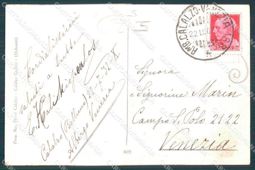 Belluno Calalzo Costumi cartolina VK0456 – retro