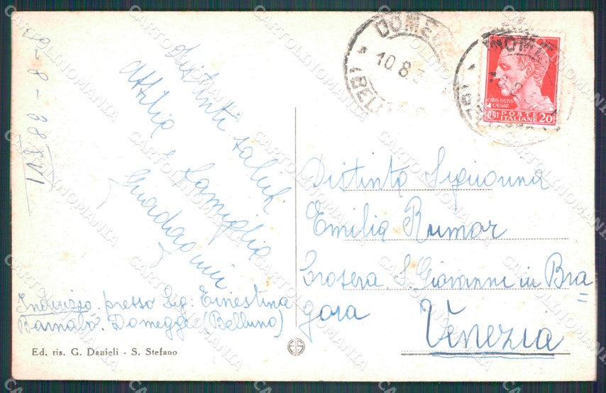 Belluno Domegge Monte Tudaio cartolina VK0527 – retro