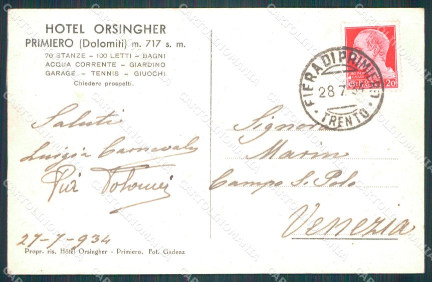 Trento Primiero Auto cartolina VK0593 – retro