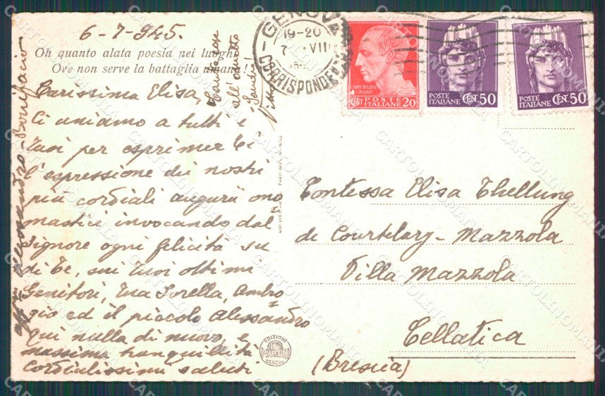 Genova Fontanegli cartolina VK0663 – retro