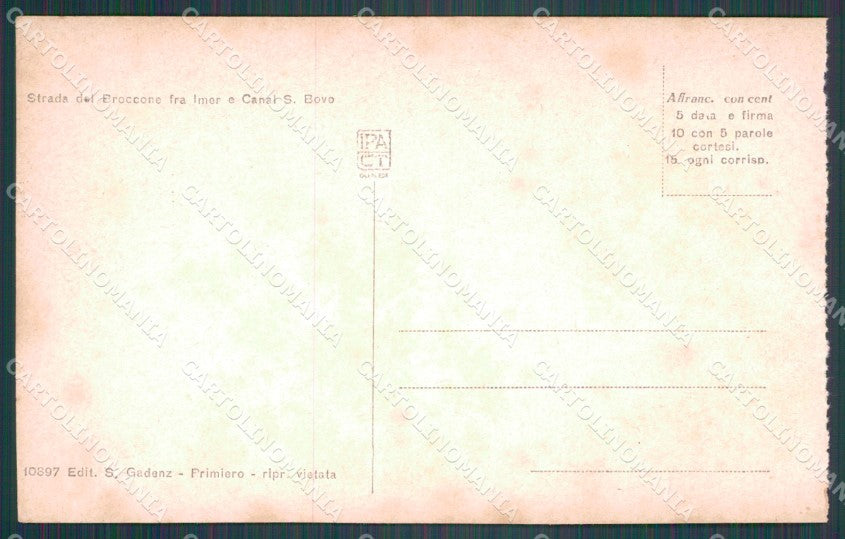 Trento Imer Canal San Bovo Strada del Broccone cartolina VK0773 – retro