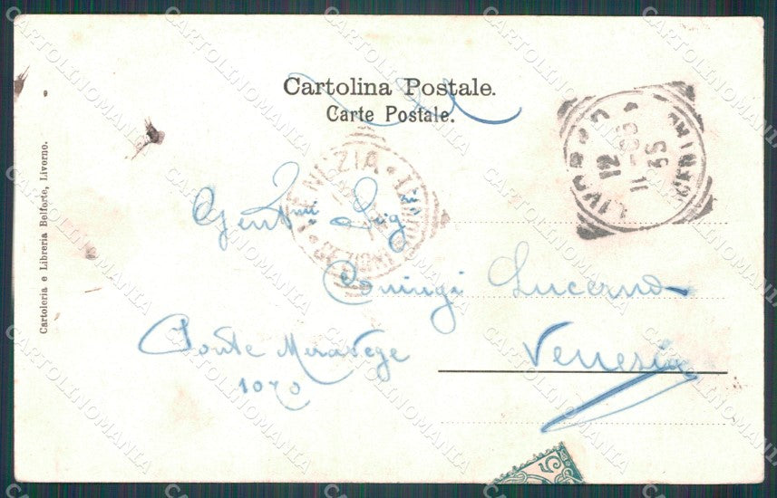 Livorno Città Porto Nave Barche ABRASA cartolina VK0783 – retro