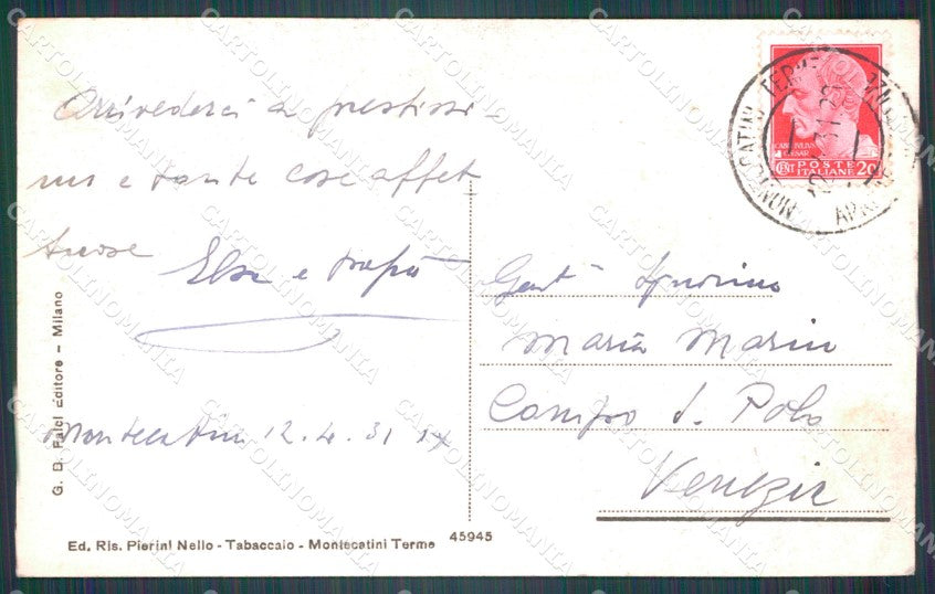 Pistoia Montecatini Terme Stabilimento Torretta cartolina VK0899 – retro