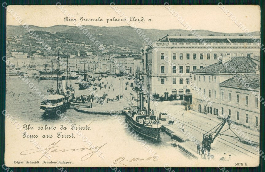 Trieste Città Riva Grumola Barche Gruss cartolina VK1677 – fronte