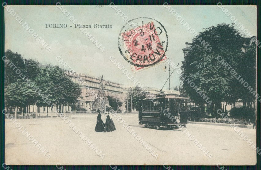 Torino Città Piazza Statuto Tram PIEGHINA cartolina VK1864 – fronte