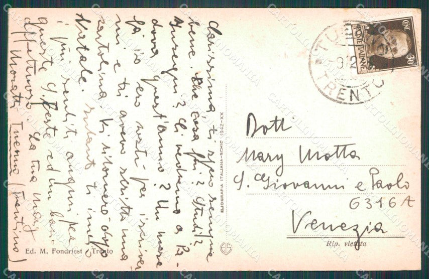 Trento Tuenno cartolina VK1907 – retro