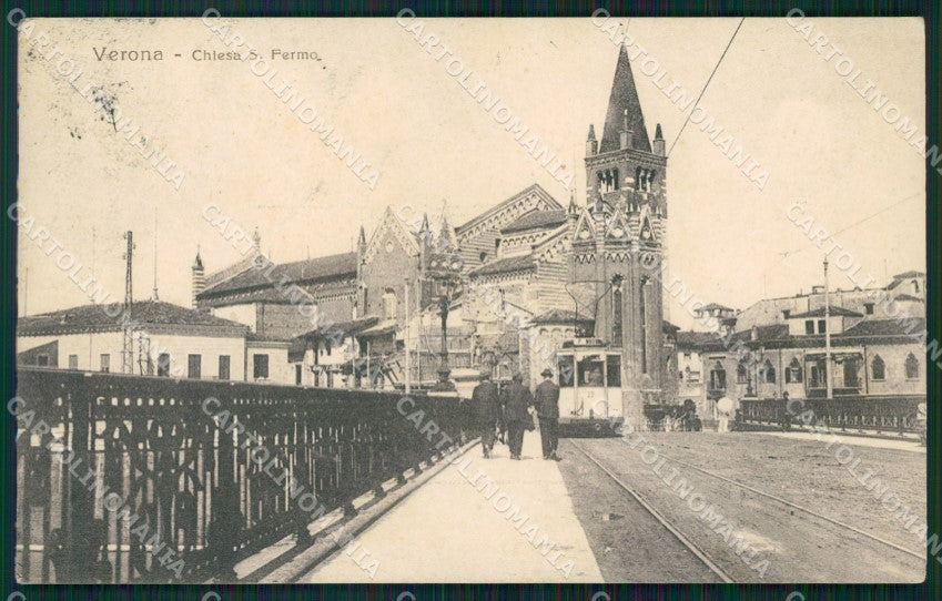 Verona Città Chiesa San Fermo Tram cartolina VK1958 – fronte
