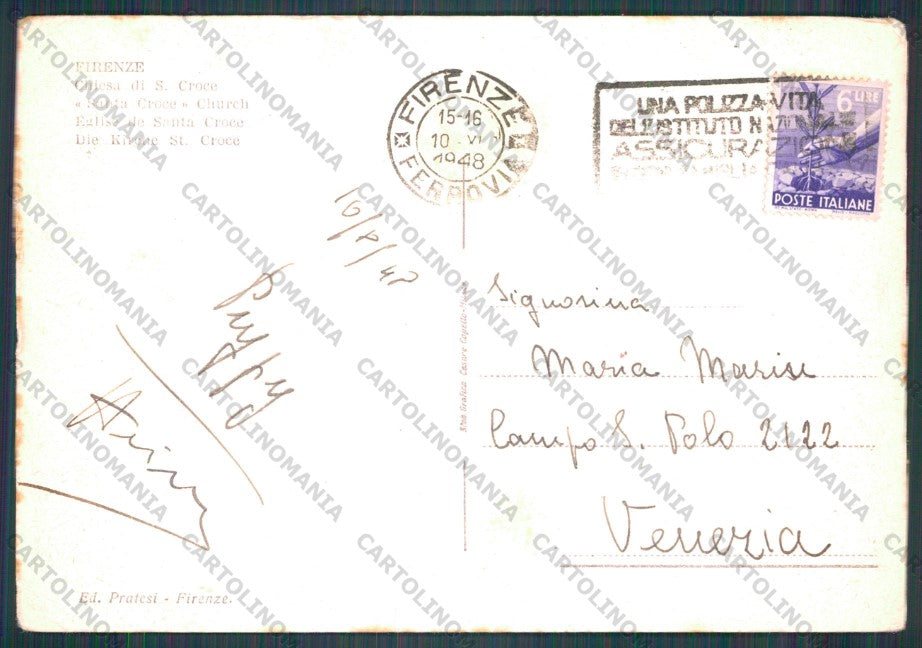 Firenze Città Chiesa di Santa Croce PIEGHINE FG cartolina VK2403 – retro