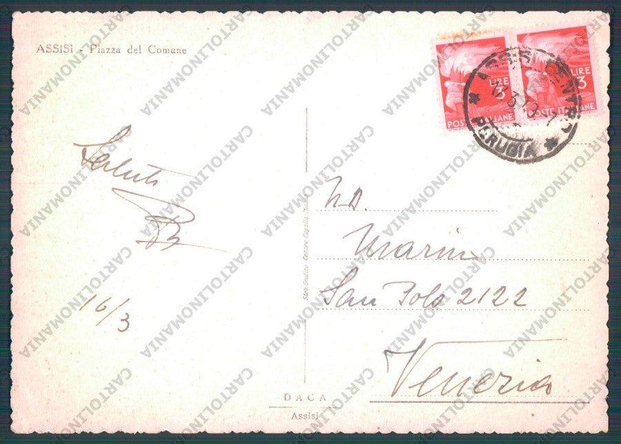 Perugia Assisi Piazza del Comune Auto PIEGHINA FG cartolina VK2434 – retro