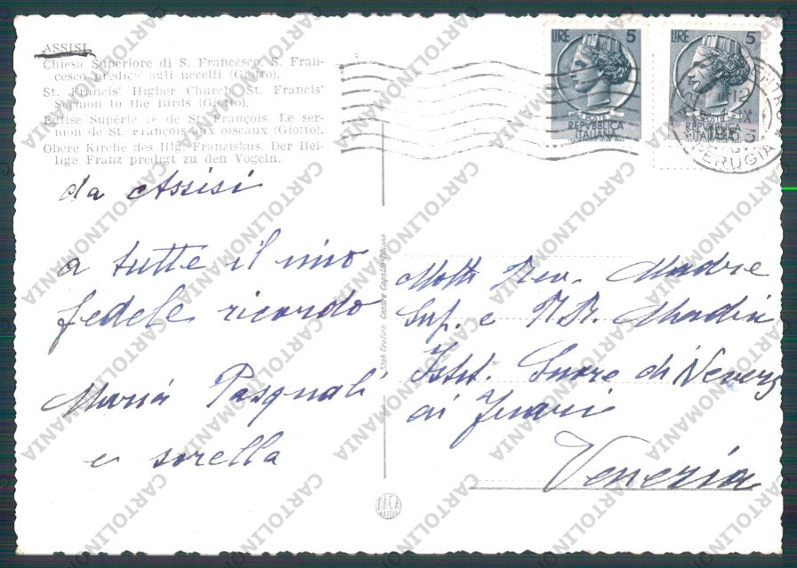 Perugia Assisi Basilica San Francesco Giotto FG cartolina VK2438 – retro