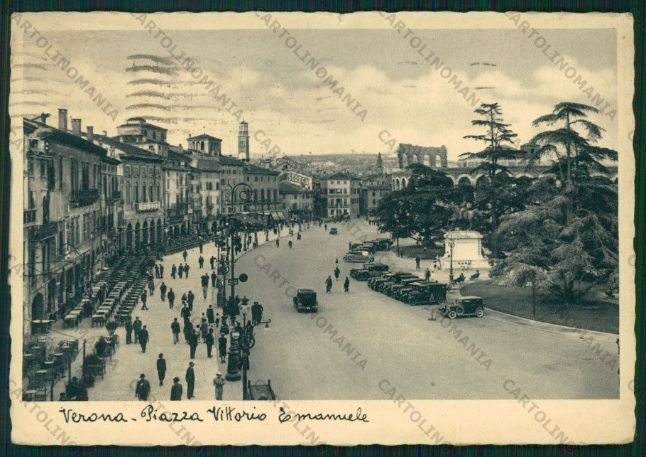 Verona Città Piazza Vittorio Emanuele Auto PIEGHE STRAPPINO FG cartolina VK2483 – fronte