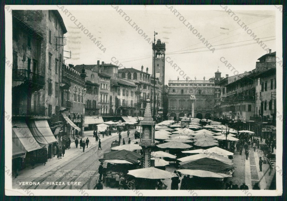 Verona Città Piazza Erbe Mercato PIEGHINA STRAPPINO Foto FG cartolina VK2497 – fronte