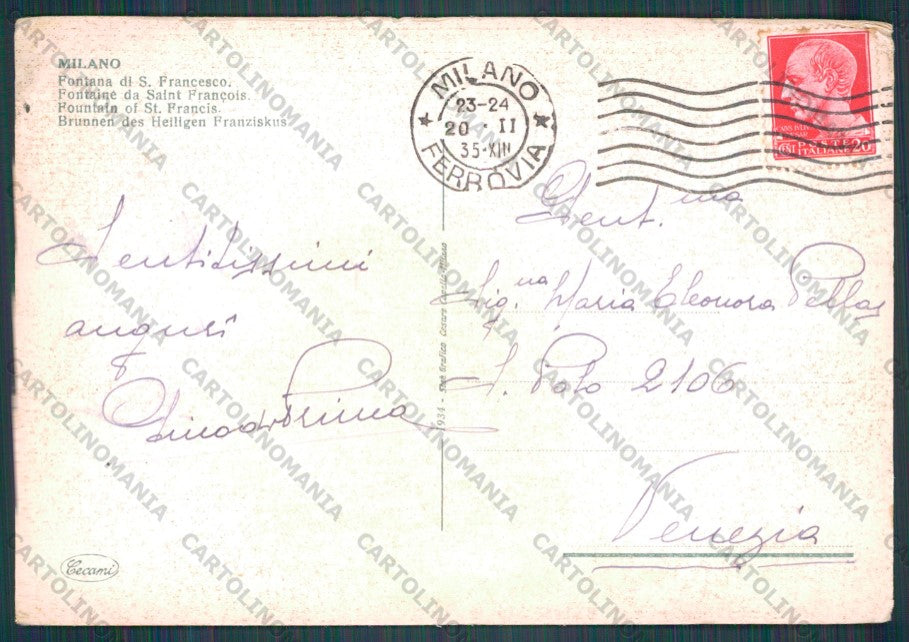 Milano Città Fontana San Francesco PIEGHINA FG cartolina VK2545 – retro