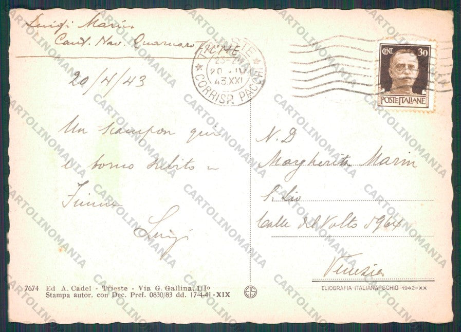Trieste Città Via Giosuè Carducci PIEGHINE FG cartolina VK2604 – retro