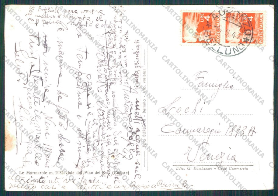 Belluno Auronzo Cadore Marmolda Foto FG cartolina VK2665 – retro