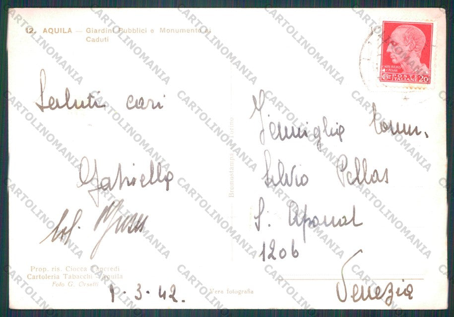 L'Aquila Città Giardini Pubblici Foto FG cartolina VK2666 – retro