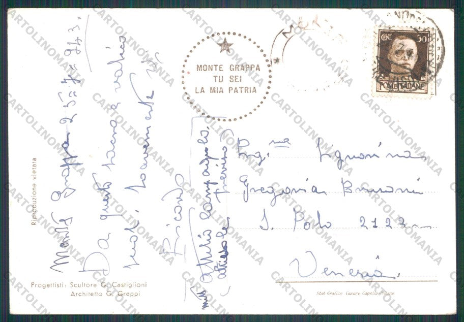 Treviso Crespano del Grappa Sacrario Foto FG cartolina VK2695 – retro