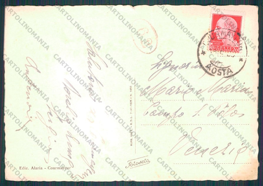 Aosta Courmayeur Lago di Miage Ghiacciaio STRAPPINO FG cartolina VK2765 – retro