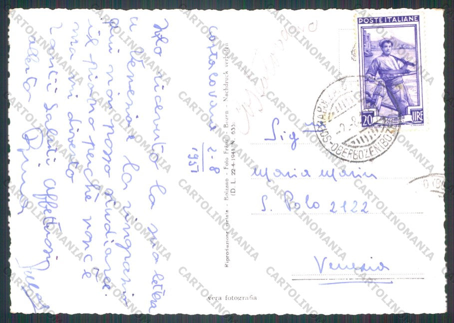 Bolzano Renon Costalovara Pensione Flora Foto FG cartolina VK2827 – retro
