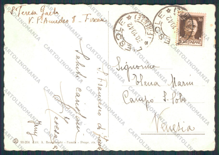 Firenze Fiesole Convento San Francesco Frati PIEGHINE FG cartolina VK2859 – retro