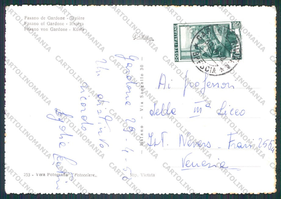 Brescia Gardone Riviera Fasano del Garda Lago di Foto FG cartolina VK2879 – retro