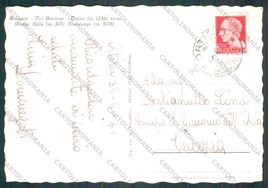 Bolzano Ortisei Gruppo Sella Foto FG cartolina VK2918 – retro