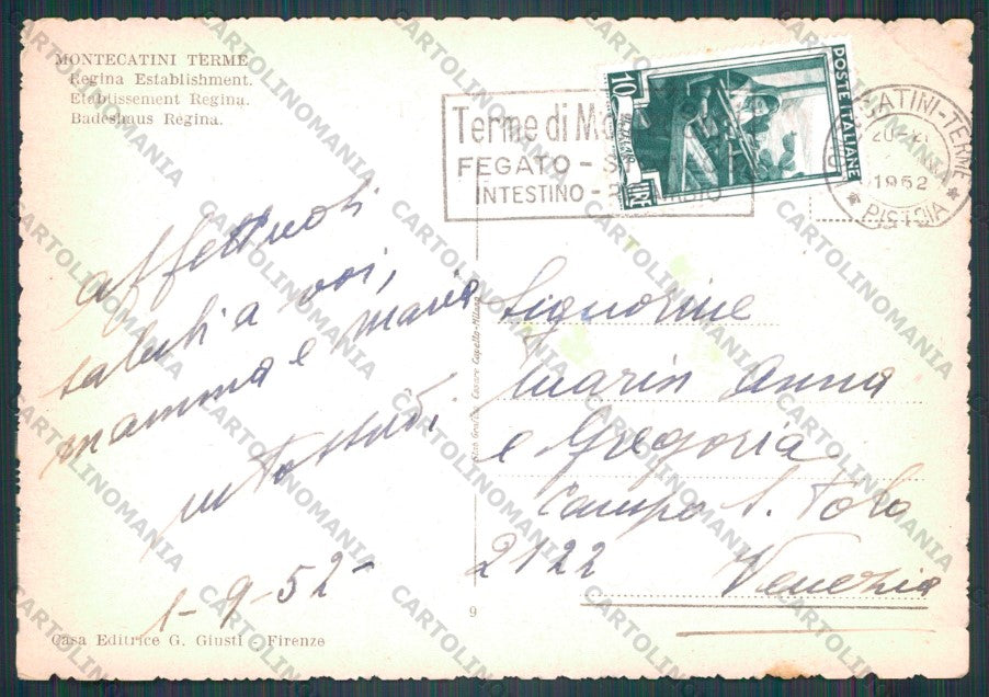Pistoia Montecatini Terme PIEGA FG cartolina VK2933 – retro