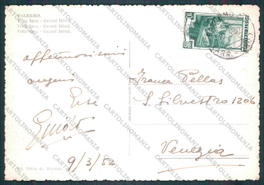 Palermo Città Villa Igea PIEGHINA FG cartolina VK2977 – retro