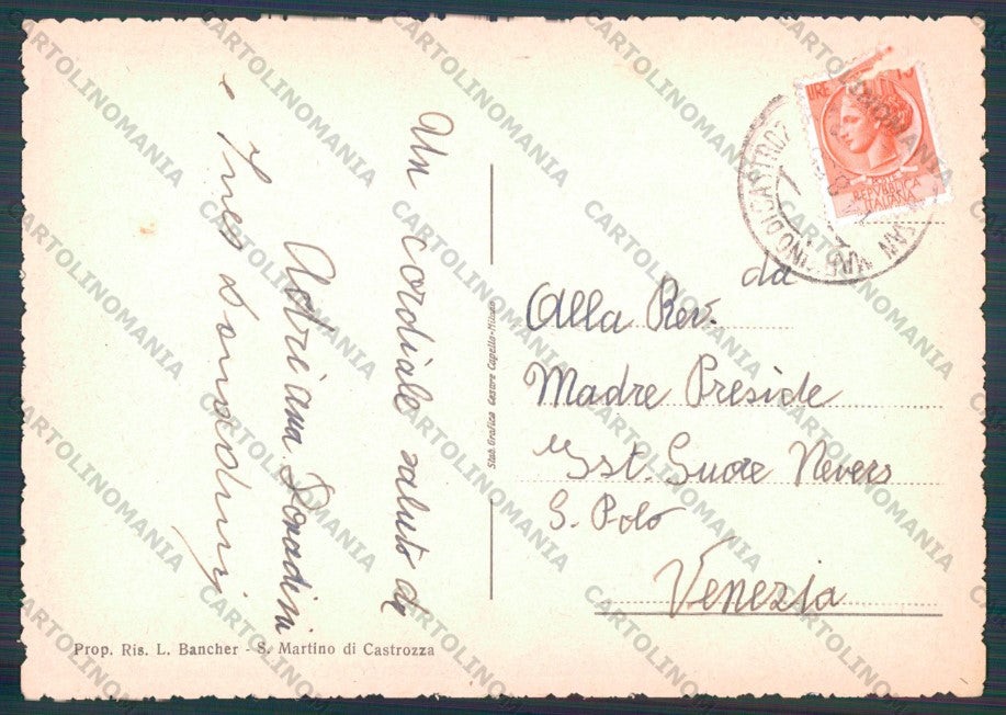 Trento Primiero Passo Rolle Cimone della Pala FG cartolina VK2998 – retro