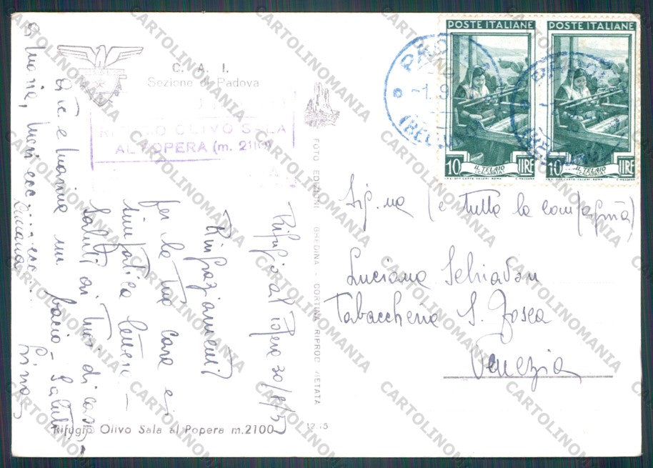 Belluno Comelico Superiore Rifugio Olivo Sala Cai Foto FG cartolina VK3031 – retro